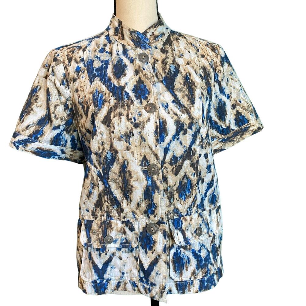 Chico’s Multicolor Short Sleeve Denim Button Up Women's Medium